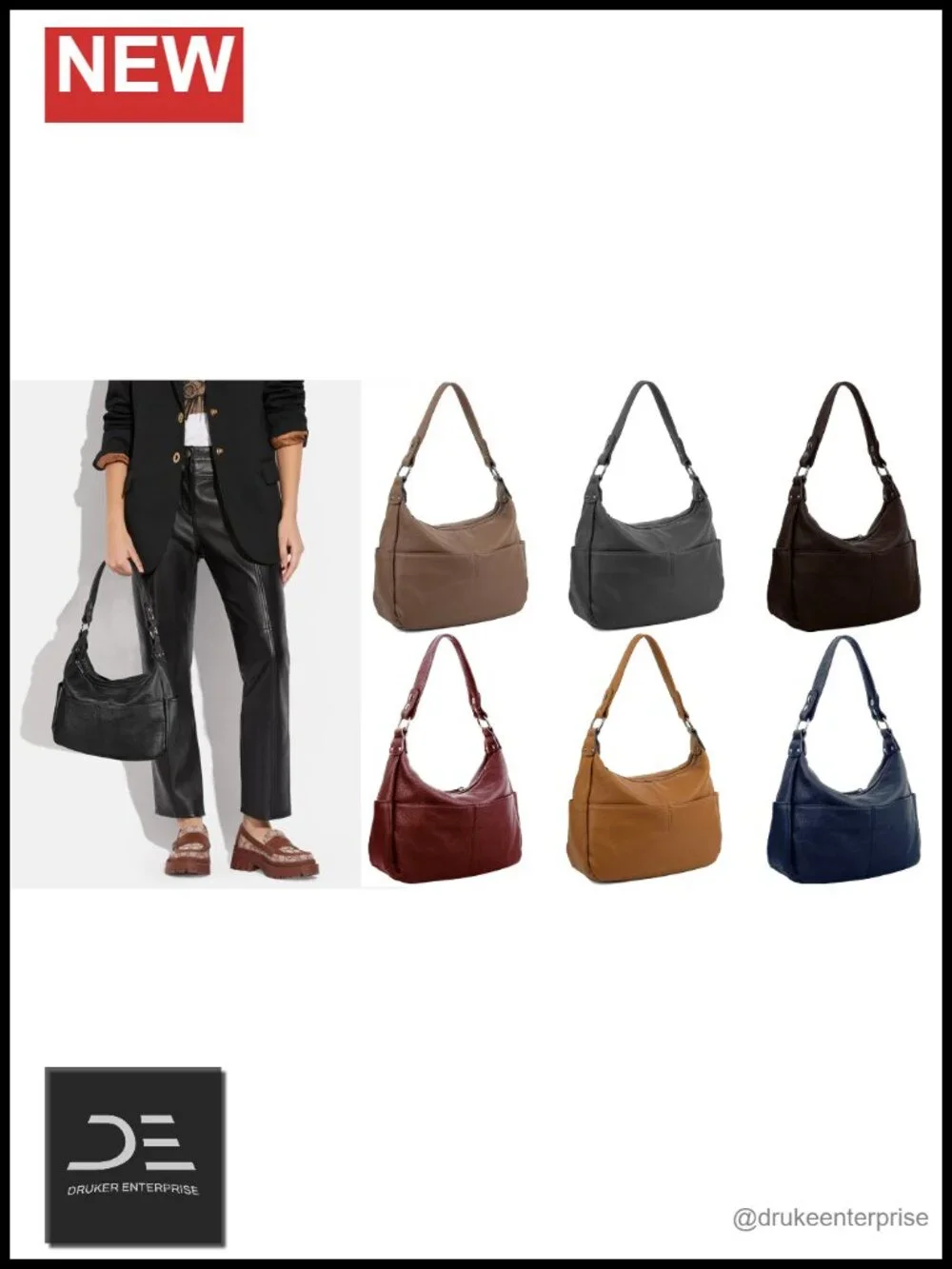 Genuine Leather Hobo Handbag Crossbody Shoulder Bag with Double Zipper Pockets